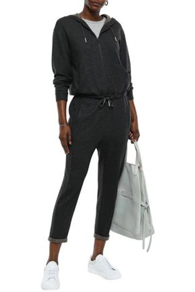 Shop Brunello Cucinelli Woman Cashmere-jersey Hooded Jumpsuit Dark Gray
