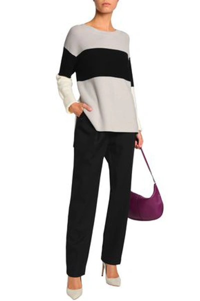 Shop Amanda Wakeley Color-block Merino Wool Sweater In Light Gray