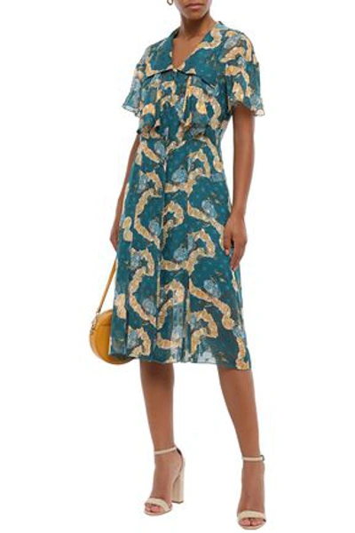 Shop Anna Sui Fil Coupé Silk-chiffon Dress In Petrol