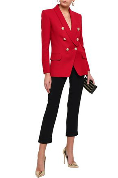 Shop Balmain Double-breasted Wool-twill Blazer In Red