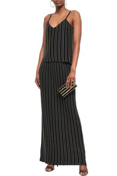 Shop Balmain Layered Metallic Striped Stretch-knit Maxi Dress In Black