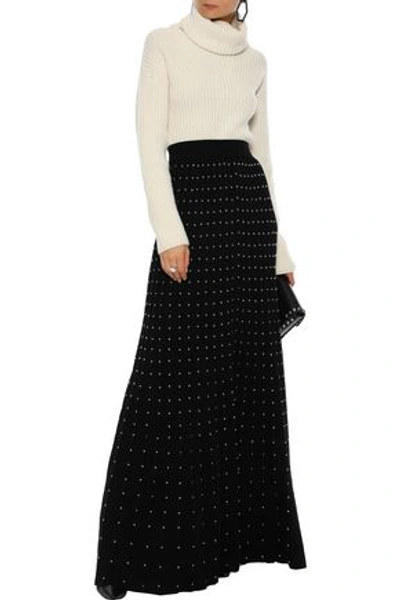 Shop Balmain Studded Pleated Wool-blend Maxi Skirt In Black
