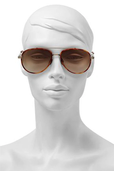 Shop Bottega Veneta Woman Aviator-style Tortoiseshell Acetate And Silver-tone Sunglasses Gold