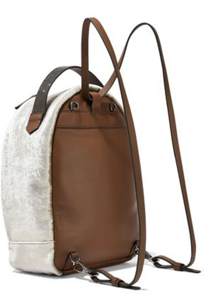 Shop Brunello Cucinelli Woman Bead-embellished Velvet And Leather Backpack Neutral