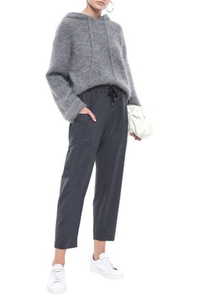 Shop Brunello Cucinelli Woman Cropped Bead-embellished Wool-blend Track Pants Anthracite