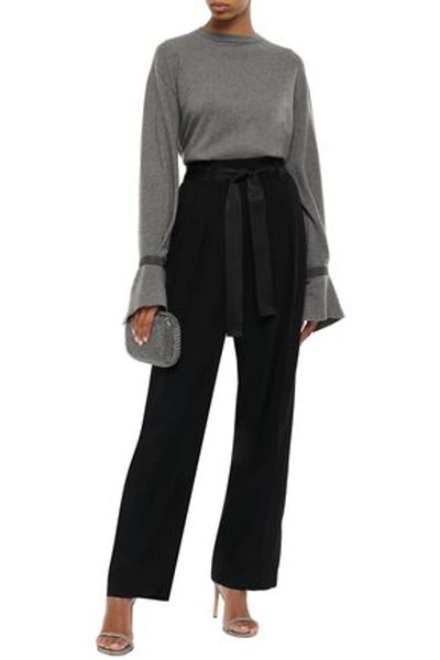 Shop Brunello Cucinelli Woman Satin-trimmed Twill Wide-leg Pants Black