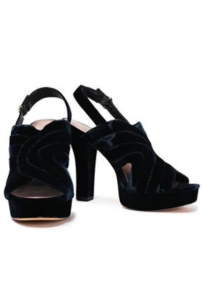 Shop Diane Von Furstenberg Woman Tabby Quilted Velvet Platform Slingback Sandals Navy
