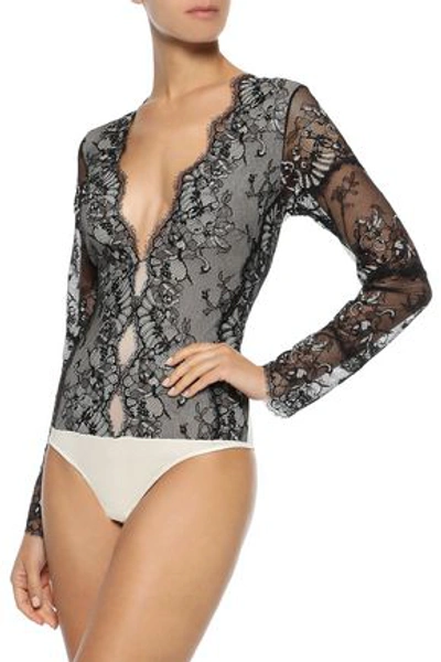 Shop Cosabella Delight Lace-paneled Stretch-jersey Bodysuit In Ivory