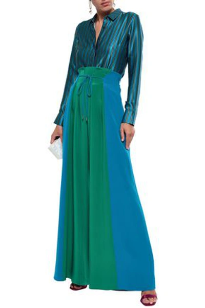 Shop Cushnie Woman Pleated Silk Crepe De Chine Wide-leg Pants Green