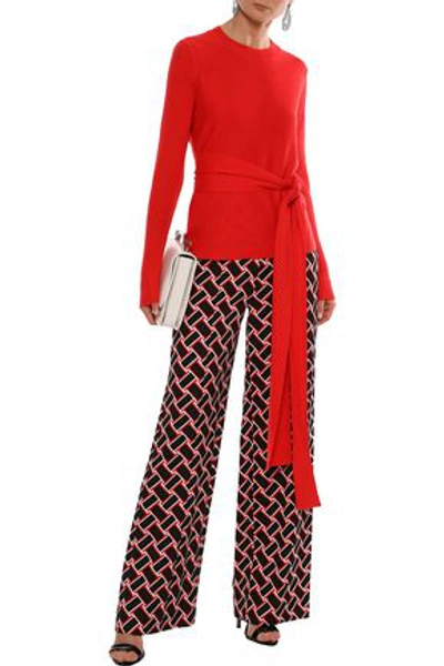 Shop Diane Von Furstenberg Devin Tie-front Merino Wool Sweater In Tomato Red