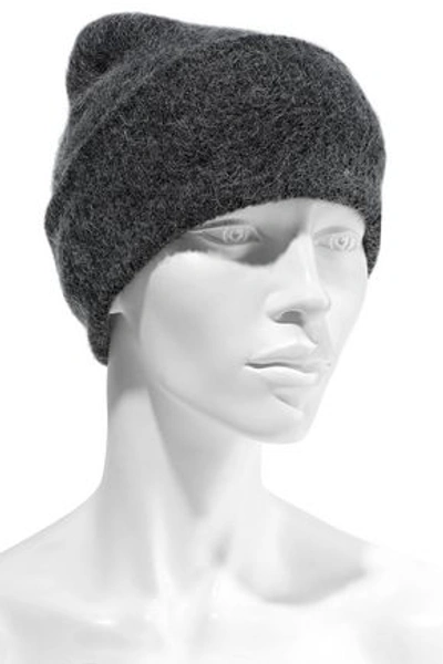 Shop Ganni Woman Brushed Knitted Beanie Gray