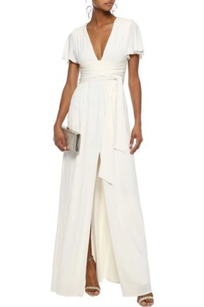 Shop Halston Heritage Split-front Stretch-jersey Gown In Ivory