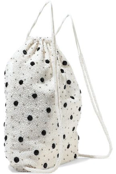 Shop Ganni Wintour Beaded Crepe Backpack In White