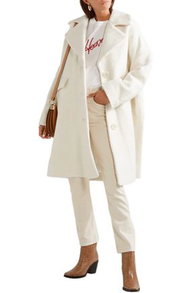 Shop Ganni Wool-blend Bouclé Coat In Off-white