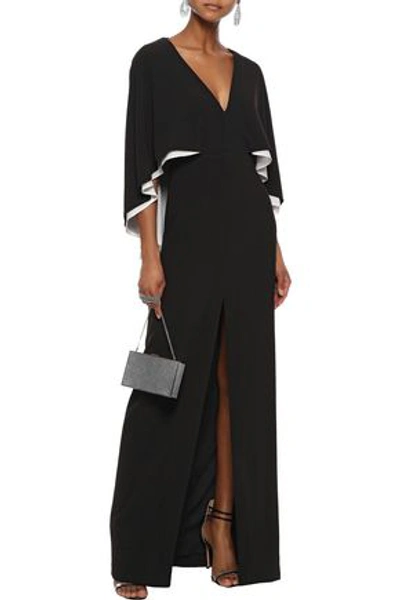 Shop Halston Heritage Cape-back Two-tone Stretch-crepe Gown In Black