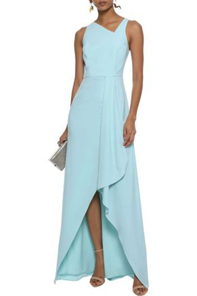 Shop Halston Heritage Draped Crepe Gown In Turquoise