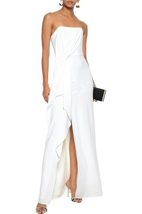 halston heritage strapless crepe gown