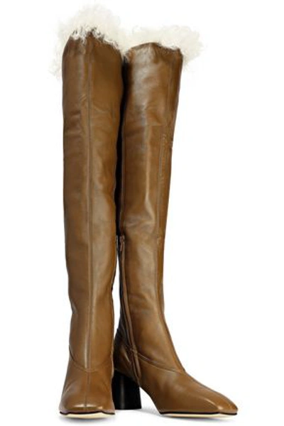 Shop Helmut Lang Woman Shearling-lined Leather Over-the-knee Boots Light Brown