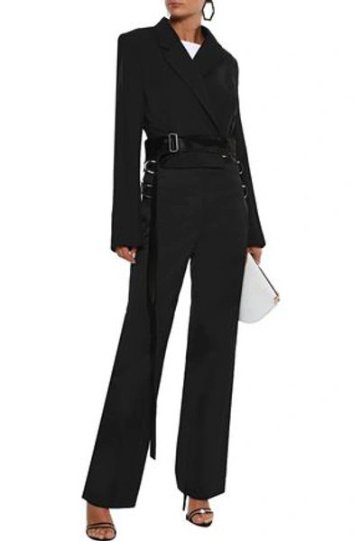 Shop Helmut Lang Woman Cropped Buckled Wool And Mohair-blend Blazer Black