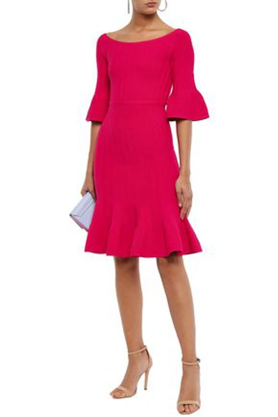 Shop Herve Leger Fluted Cable-knit Dress In Fuchsia