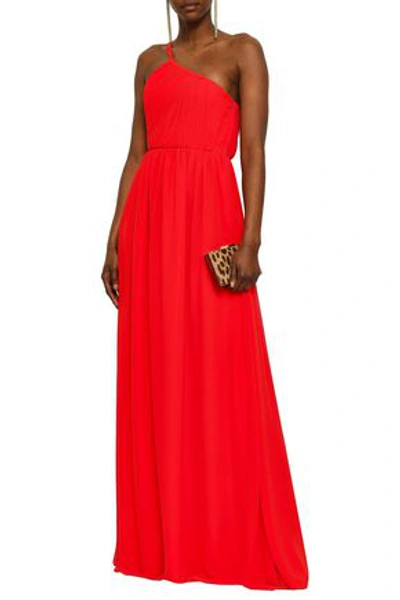 Shop Lanvin One-shoulder Plissé Silk-georgette Gown In Red