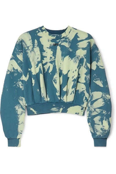 Shop Off-white Cropped Tie-dyed Cotton-jersey Sweatshirt In Green