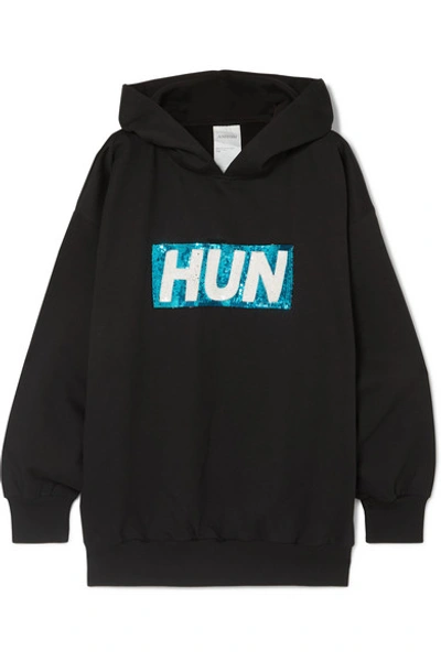 Shop Ashish Oversized Sequin-embellished Cotton-blend Jersey Hoodie In Black