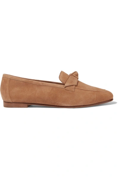 Shop Alexandre Birman Becky Bow-embellished Suede Loafers In Tan
