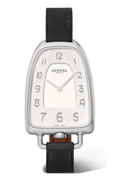 Pre-owned Hermes Galop D'hermès 26mm Medium Stainless Steel And Leather Watch In Silver