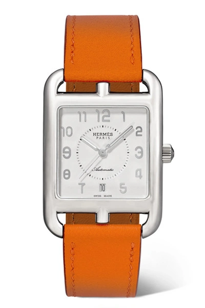 Pre-owned Hermes Cape Cod Automatic 29mm Large Stainless Steel And Leather Watch In Silver