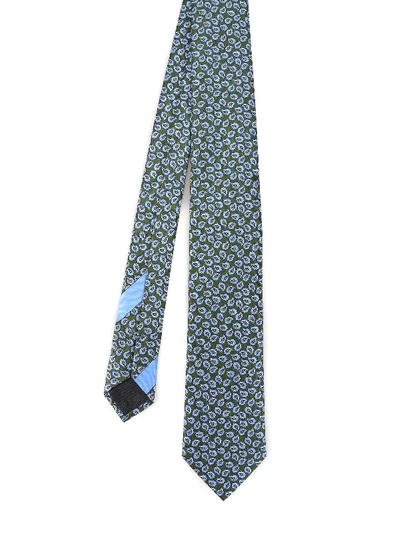 Shop Ermenegildo Zegna Green And Light Blue Patterned Tie