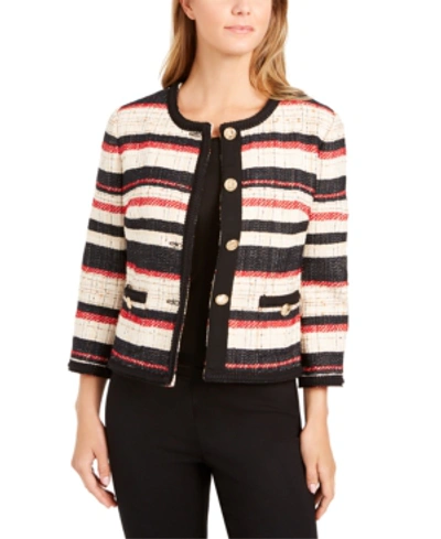 Shop Anne Klein Striped Braided-trim Jacket In Anne White/red
