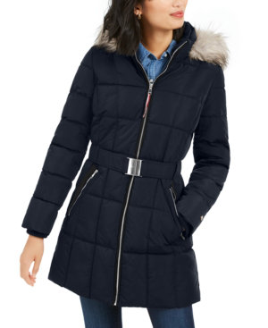 faux fur hood puffer coat tommy hilfiger