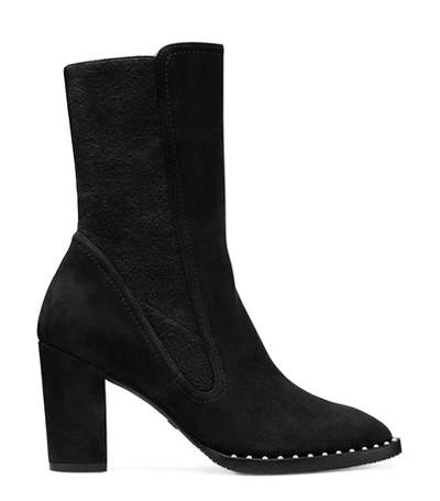 Shop Stuart Weitzman The Fifer 80 Pearl Boot In Black Suede With Stretch Elastic