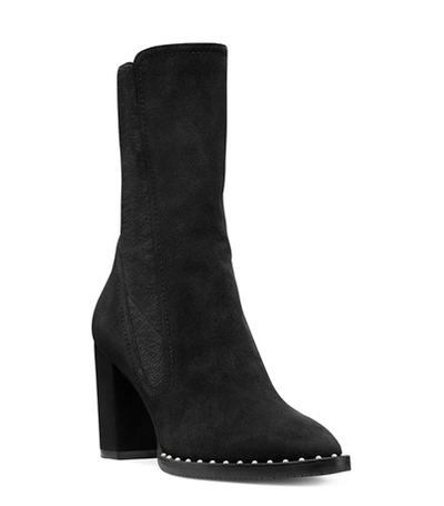 Shop Stuart Weitzman The Fifer 80 Pearl Boot In Black Suede With Stretch Elastic