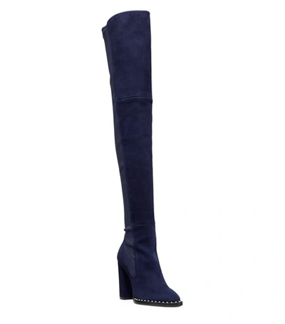 Shop Stuart Weitzman The Livia Pearl Otk Boot In Navy Blue Suede