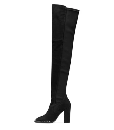 Shop Stuart Weitzman Livia Pearl Otk In Black Suede