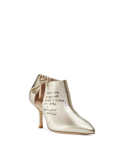 Shop Stuart Weitzman Avita 75 In Platino Gold Metallic Nappa Leather