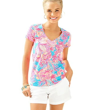 Shop Lilly Pulitzer Michele V-neck Top In Sparkling Blue Fan-tastic