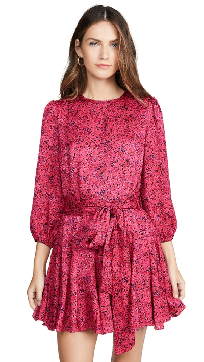 Shop Alice And Olivia Mina Puff Sleeve Godet Dress With Belt In Bright Pink Multi