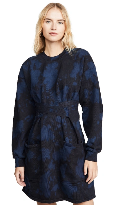 Shop Proenza Schouler Sweatshirt Dress In Indigo/black Ink Blotch