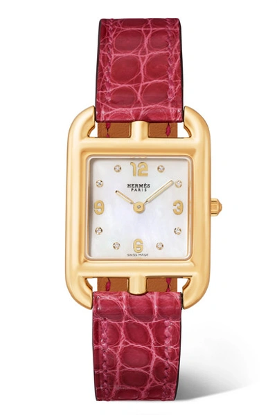 Pre-owned Hermes Cape Cod 23mm Small 18-karat Gold, Alligator, Mother-of-pearl And Diamond Watch