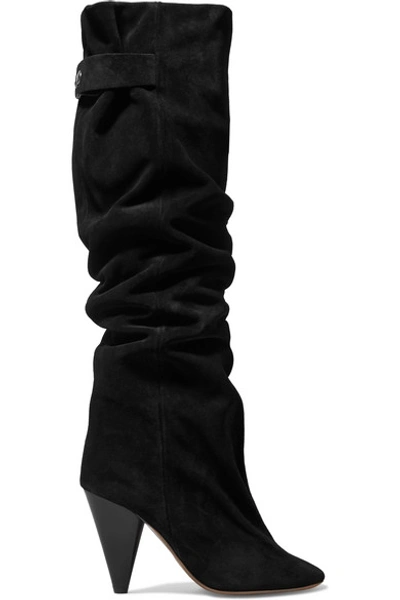 Shop Isabel Marant Lacine Suede Knee Boots In Black