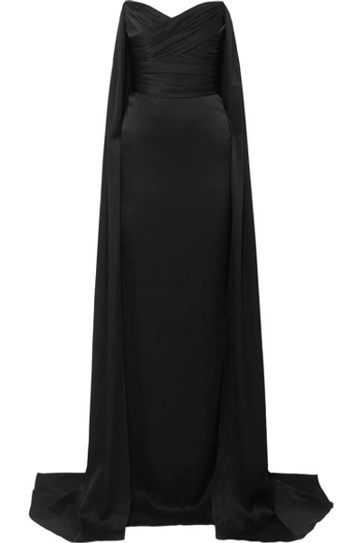 Shop Alex Perry Fletcher Strapless Draped Satin-crepe Gown In Black