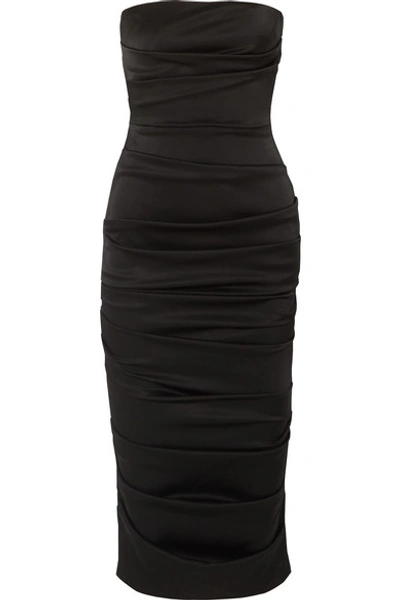 Shop Alex Perry Ace Strapless Ruched Satin Dress In Black
