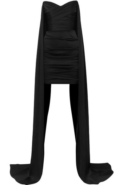 Shop Alex Perry Tristan Draped Satin Mini Dress In Black