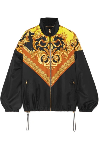 Shop Versace Printed Satin-twill Track Jacket In Yellow