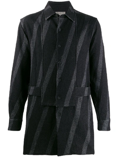Shop Yohji Yamamoto Striped Fitted Coat In Black