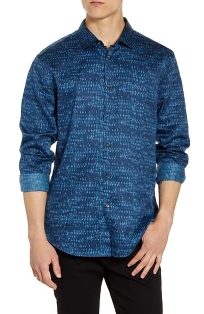 Shop John Varvatos Slim Fit Abstract Print Button-up Shirt In Peacock Blue