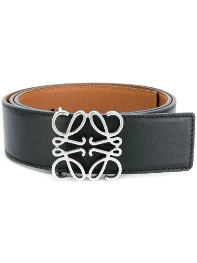 Shop Loewe Leather Anagram Belt In Black